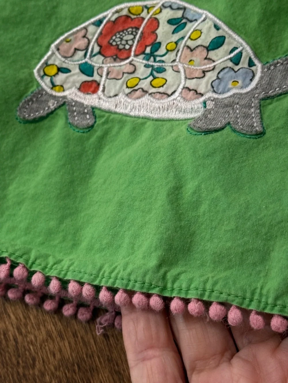 CARTER'S Cotton Green Pom-Trim Turtle Appliqué Dress Size 6-9M